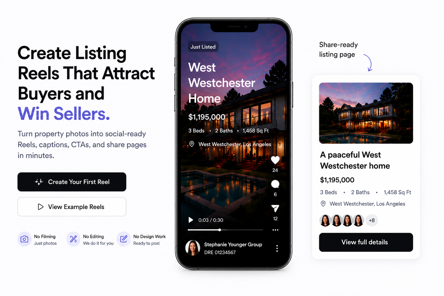 Outlist landing page product preview for real estate listing video generation